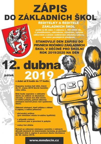 Zápis do prvních ročníků základních škol v Děčíně pro školní rok 2019/2020