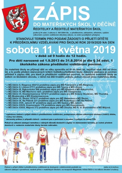 Zápis do mateřských škol v Děčíně bude v sobotu 11. května