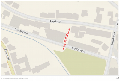 AKTUALIZOVÁNO: Uzavření průchodu mezi ulicí Chelčického a parkovištěm u divadla 7.7. – 30.9. 2020