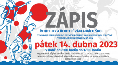Zápisy do základních škol se budou konat 14. dubna 2023