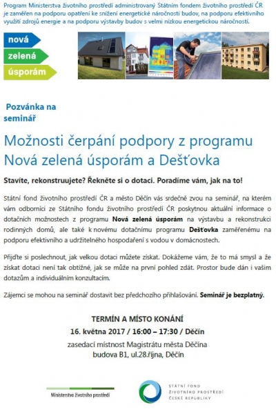 Možnosti čerpání podpory z programu Nová zelená úsporám a Dešťovka