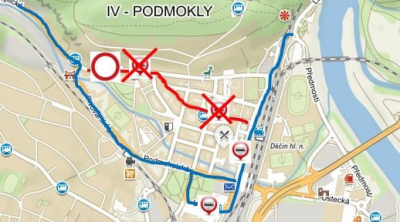 Odklon linek MAD č. 202, 212, 214, 218, 229, 233 a 432 přes ul. Podmokelská a ul. Pivovarská od 20. 7. do 9.8. 2020