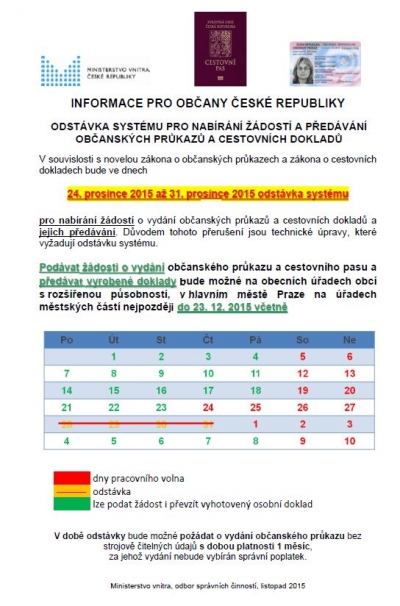 Příjem žádostí o nový občanský průkaz bude možný pouze do 23. 12. 2015