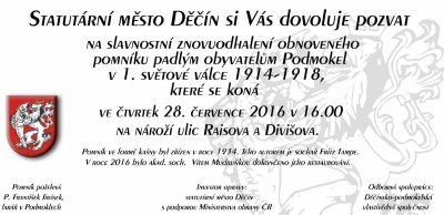 Slavnostní odhalení pomníku padlým obyvatelům Podmokel v 1. světové válce