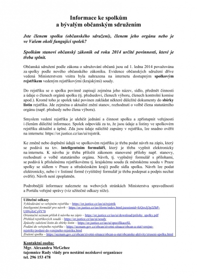 Informace ke spolkům a bývalým občanským sdružením